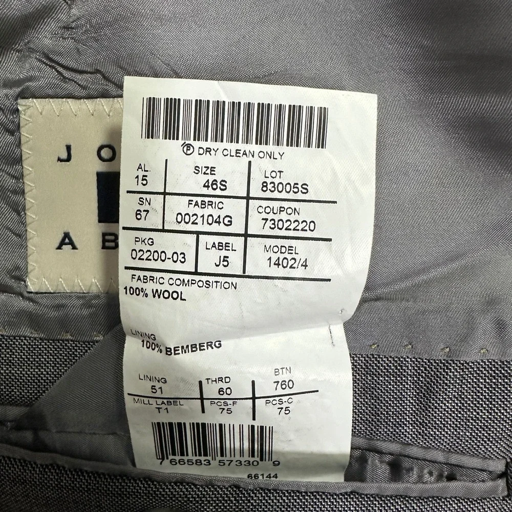Joseph Abboud 1402/4 Blazer 46S Grey Tollegno 1900 Super‎ 120s Wool